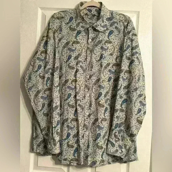 Alan Flusser Other - Alan Flusser Men's Button Down Long Sleeve Large Paisley Design Blue Size XXL‎